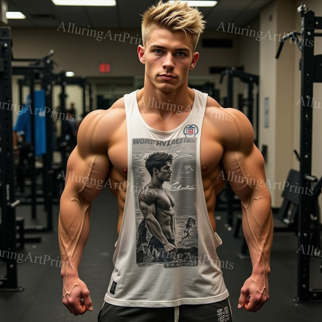 Male Model Muscular Digital Art AI Fantasy - 169A