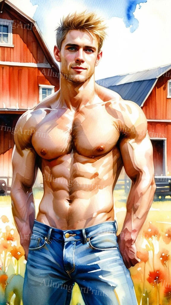 Male Model Muscular Digital Art AI Fantasy - 68A