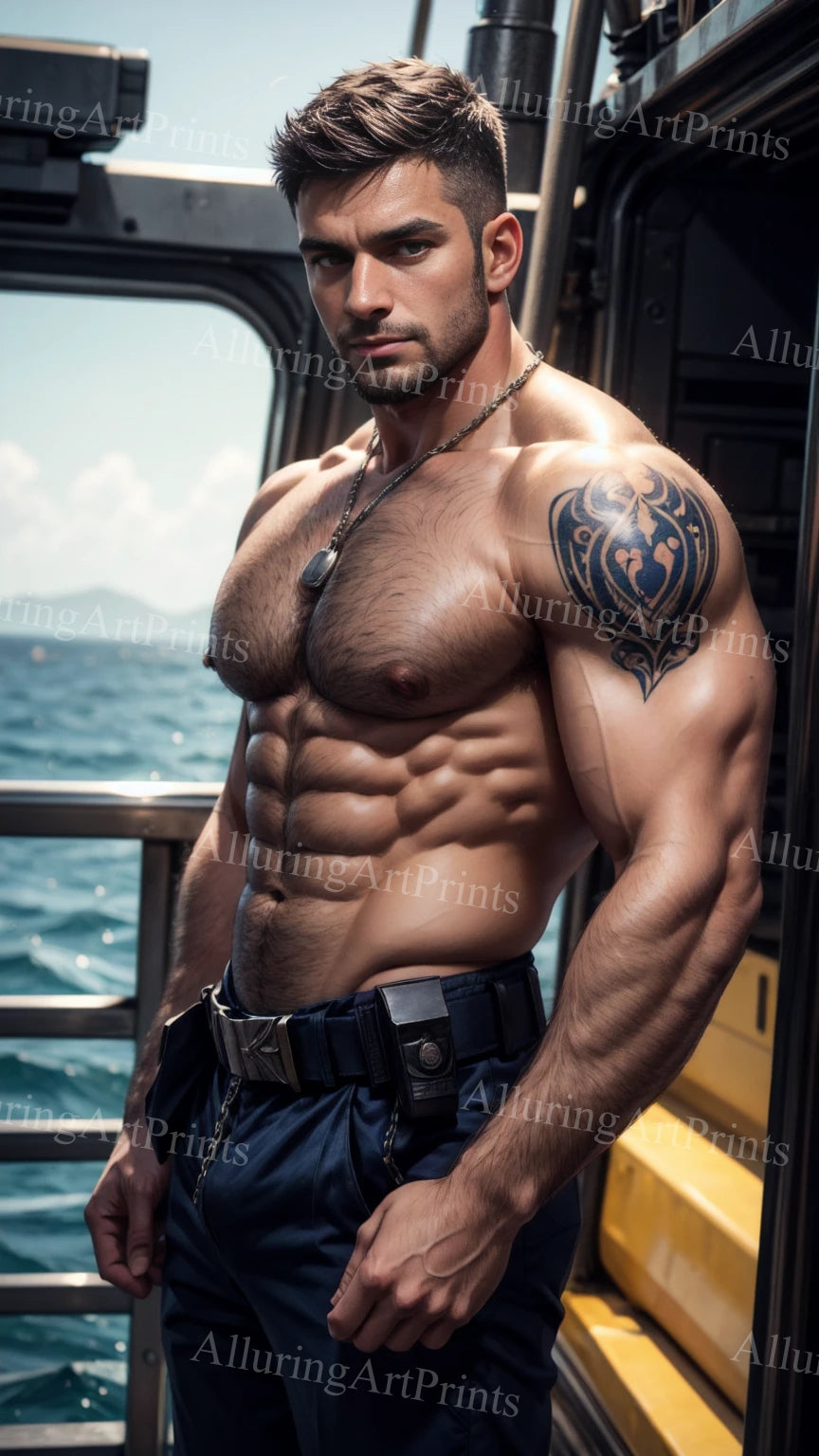 Male Model Muscular Digital Art AI Fantasy - A896