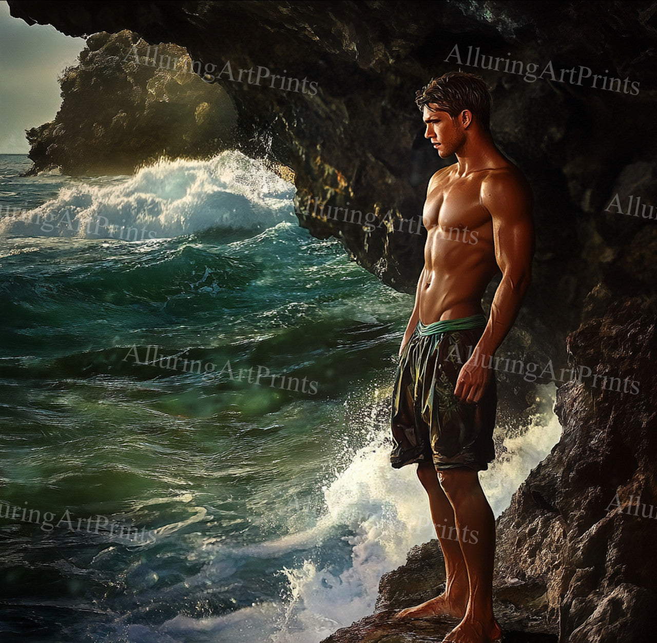 Male Model Muscular Digital Art AI Fantasy - 1003B