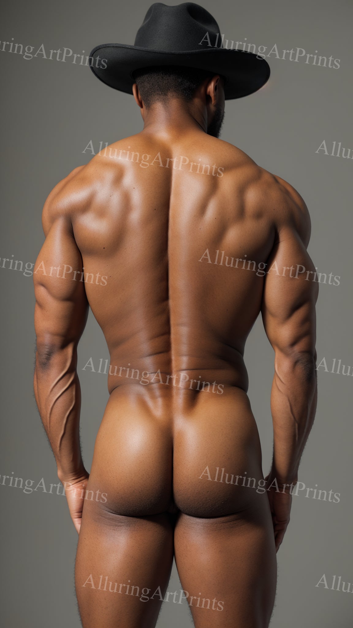 Nude Black Male Model Cowboy Buns Muscular - 261B