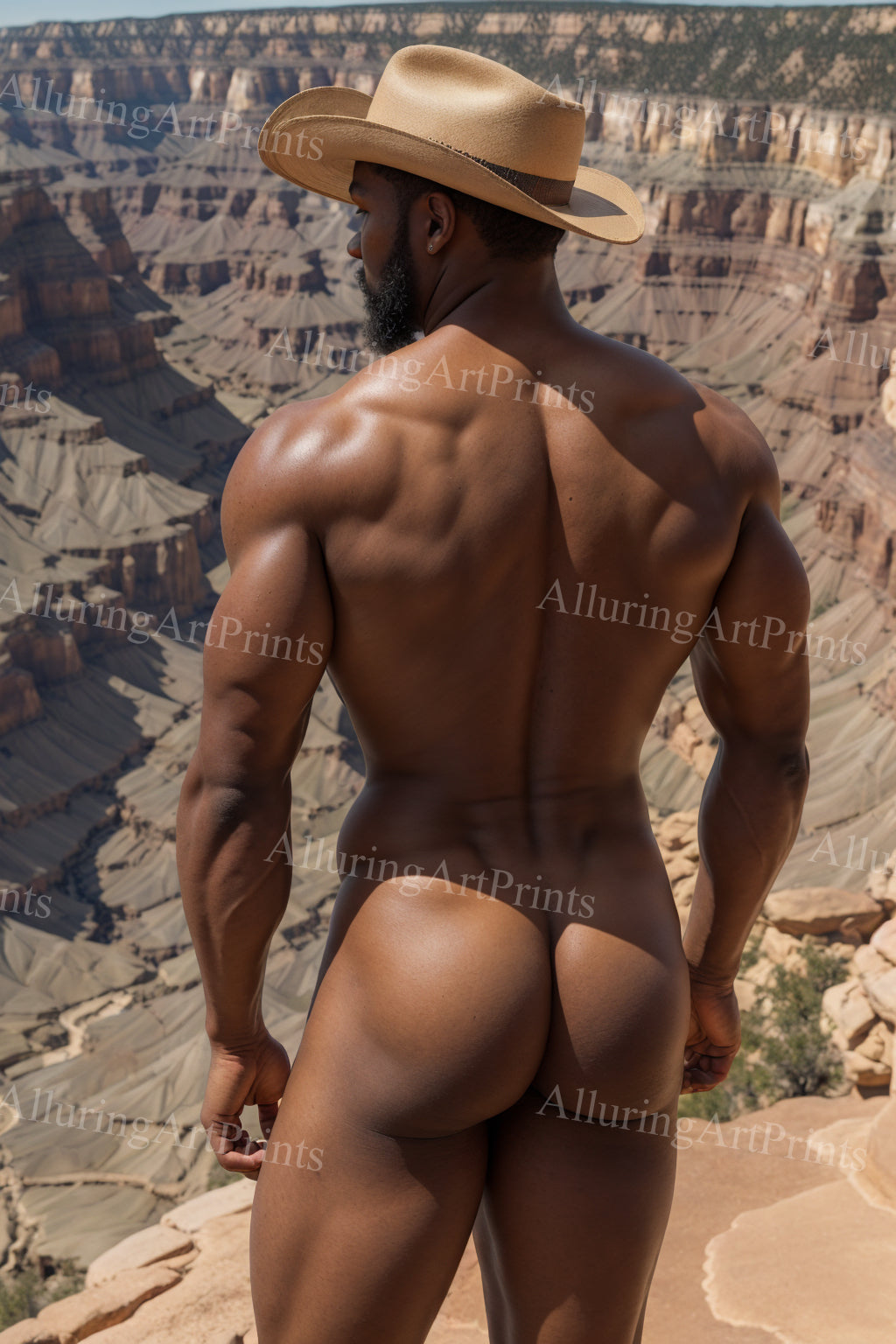 Nude Black Male Model Cowboy Buns Muscular - 268B
