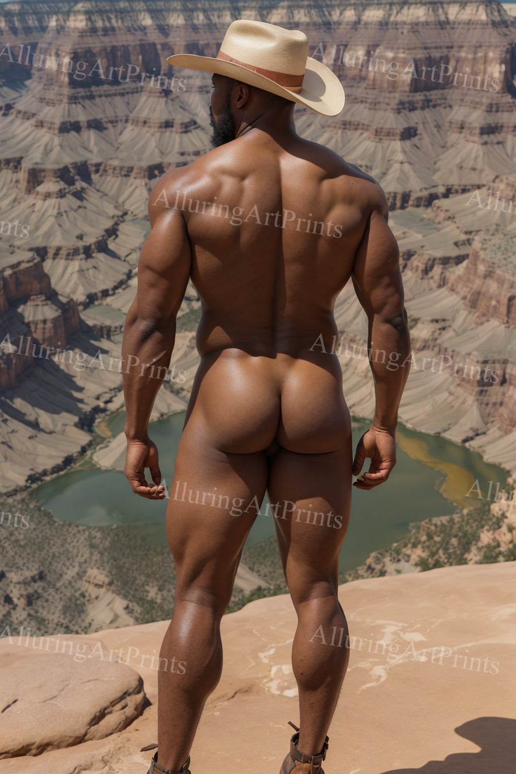 Nude Black Male Model Cowboy Buns Muscular - 283B