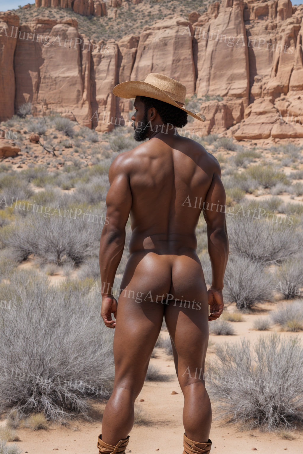 Nude Black Male Model Cowboy Buns Muscular - 291B