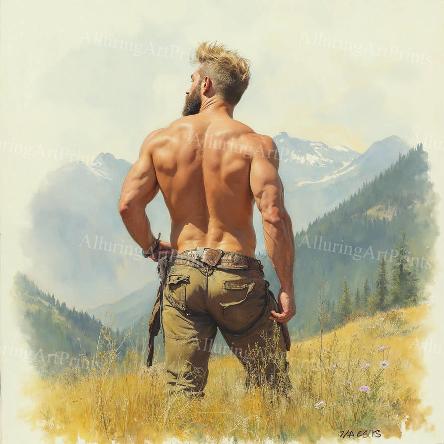 Male Model Muscular Cowboy Digital Art AI Fantasy - 301B