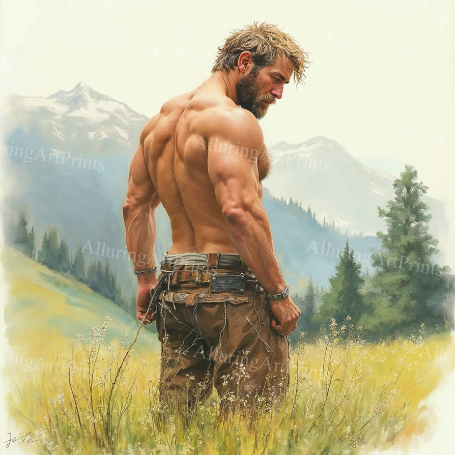 Male Model Muscular Cowboy Digital Art AI Fantasy - 302B