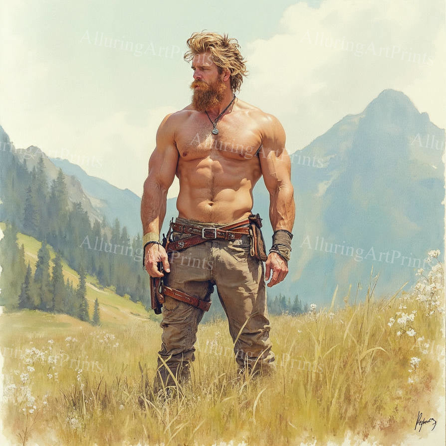 Male Model Muscular Cowboy Digital Art AI Fantasy - 318B