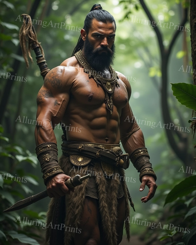 Male Model Muscular Hairy Warrior Digital Art AI Fantasy - 339B