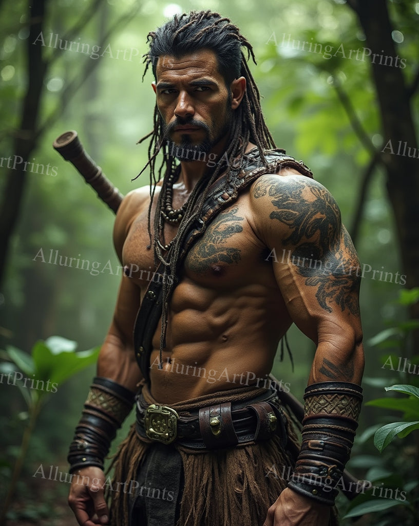 Male Model Muscular Hairy Digital Art AI Fantasy - 347B