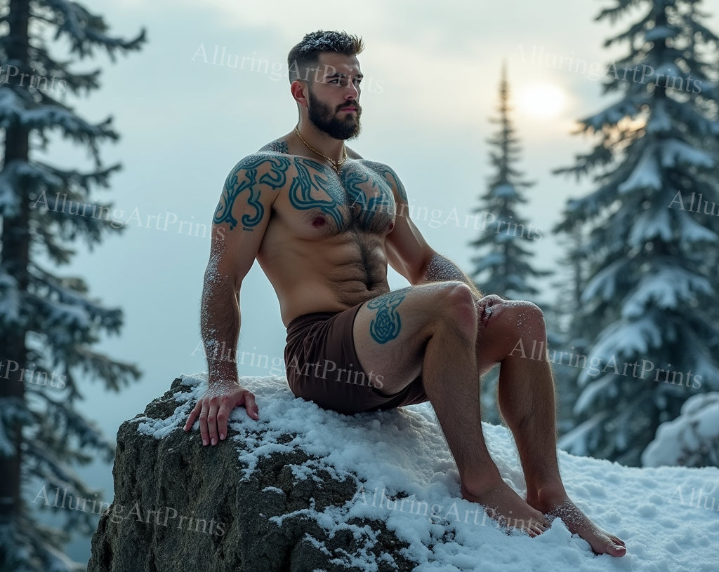 Male Model Muscular Tattoo Hairy Digital Art AI Fantasy - 357B