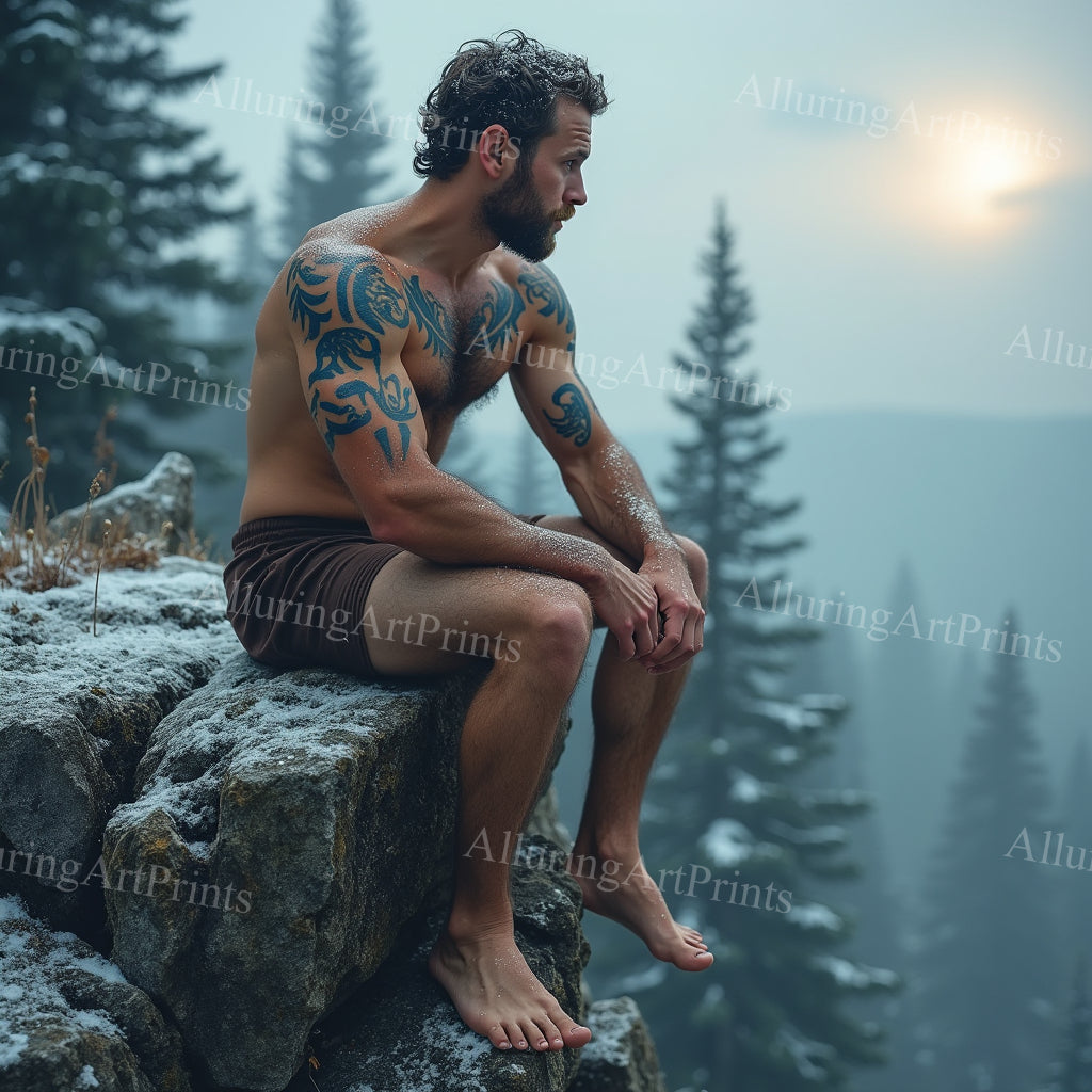 Male Model Muscular Tattoo Hairy Digital Art AI Fantasy - 364B