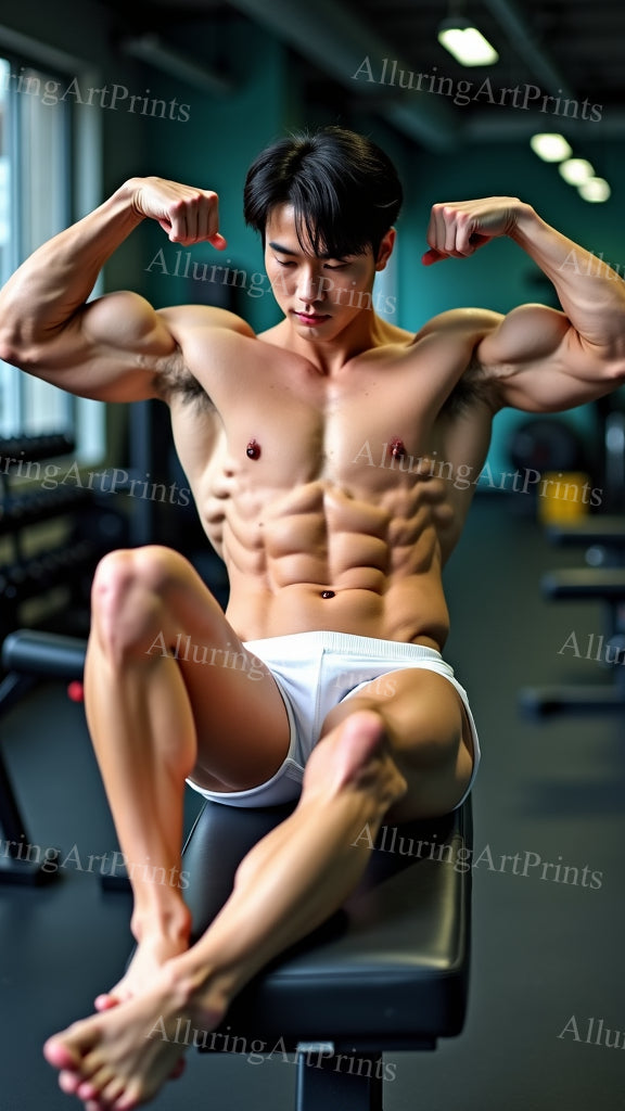 Asian Male Model Muscular Workout Gym Digital Art AI Fantasy - 367B