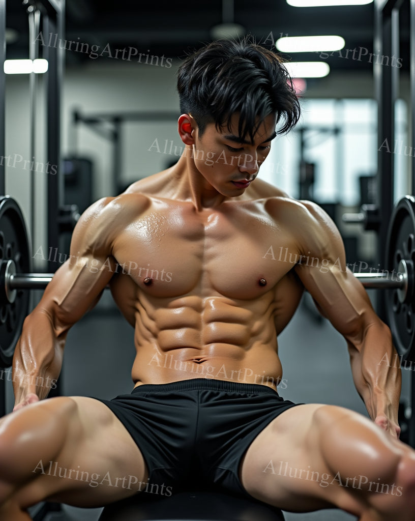 Asian Male Model Muscular Workout Gym Digital Art AI Fantasy - 374B
