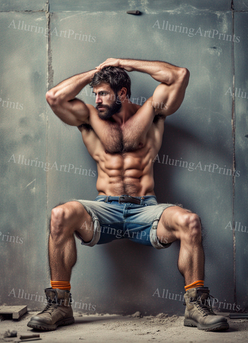 Male Model Muscular Hairy Digital Art AI Fantasy - 387B