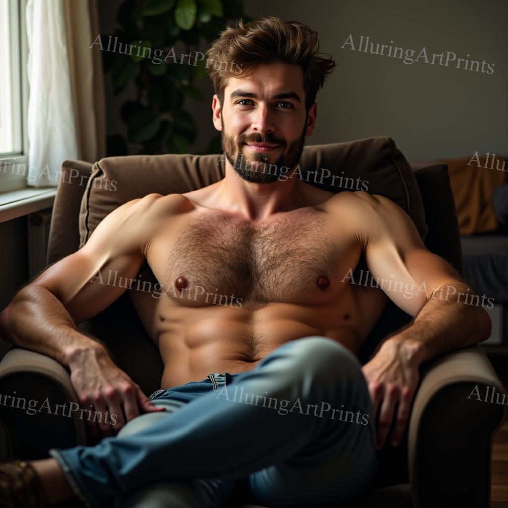 Male Model Muscular Hairy Digital Art AI Fantasy - 399B
