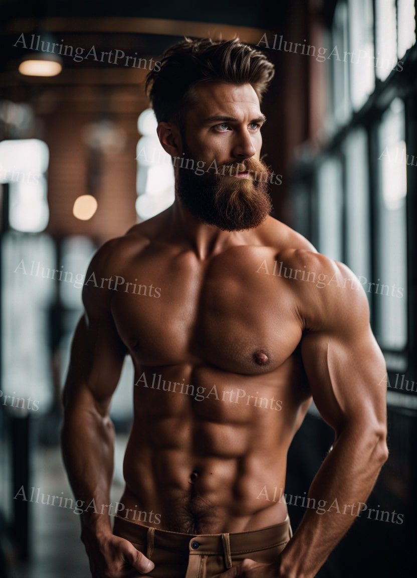 Male Model Muscular Hairy Digital Art AI Fantasy - 414B