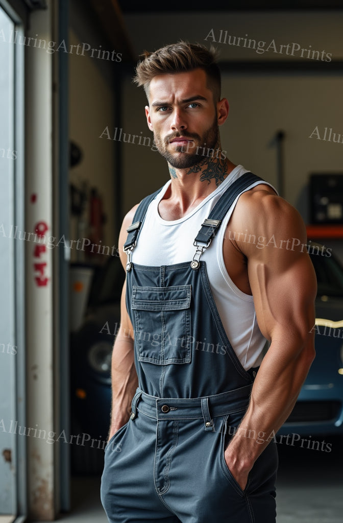 Male Model Muscular Hairy Digital Art AI Fantasy - 458B