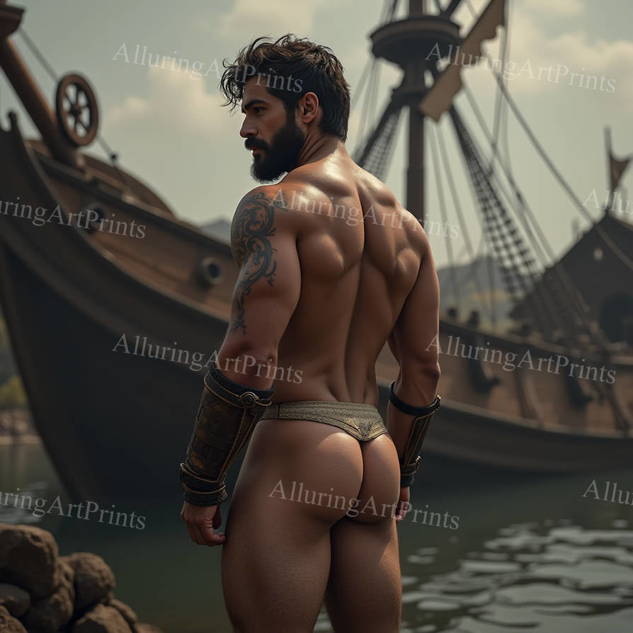 Male Model Muscular Buns Digital Art AI Fantasy - 521B