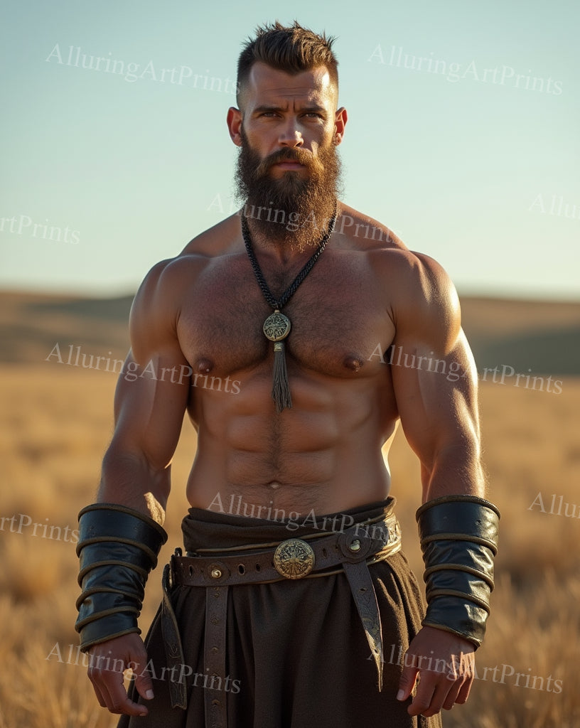 Male Model Muscular Hairy Digital Art AI Fantasy - 555B