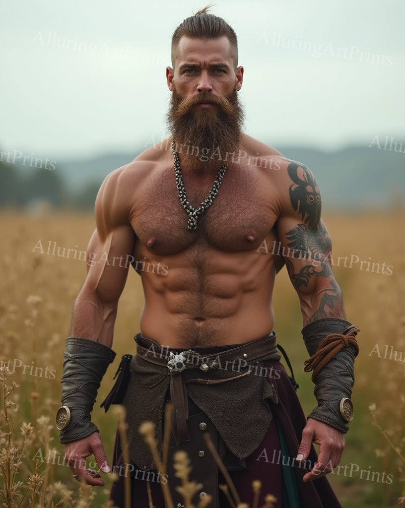Male Model Muscular Hairy Digital Art AI Fantasy - 556B