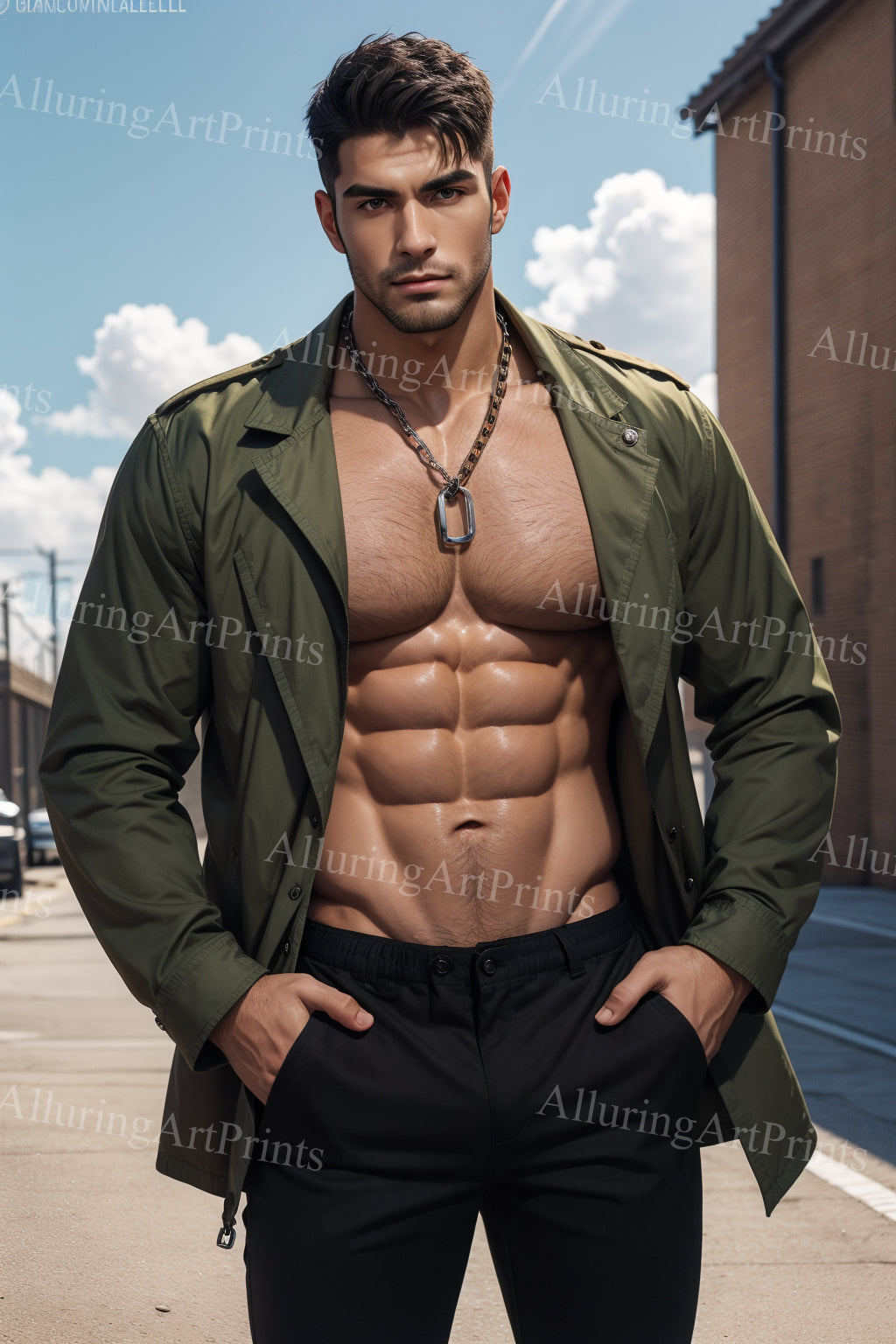 Male Model Muscular Digital Art AI Fantasy - 91B