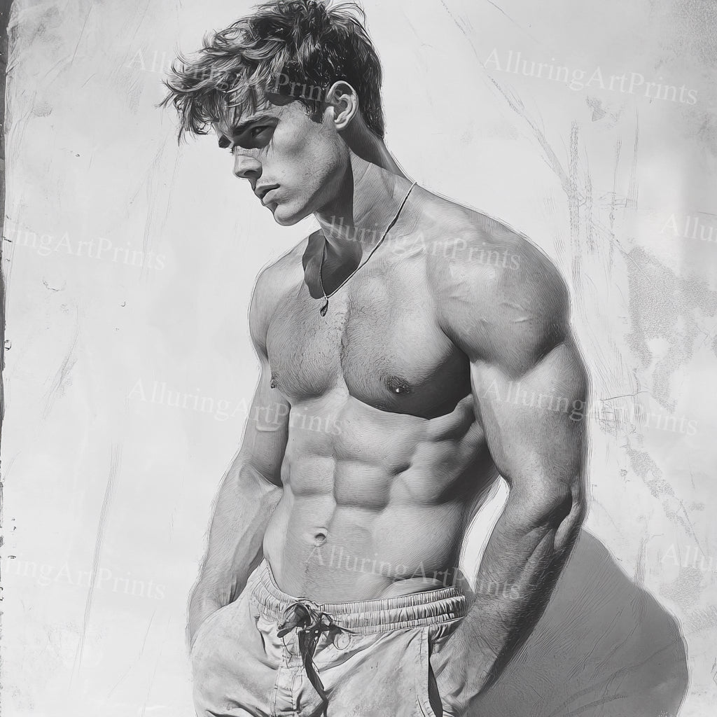 Male Model Muscular College Digital Art AI Fantasy - 208C