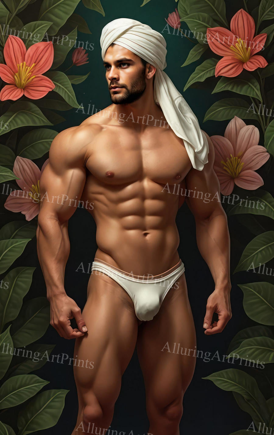 Male Model Muscular Beard Digital Art AI Fantasy - 371C