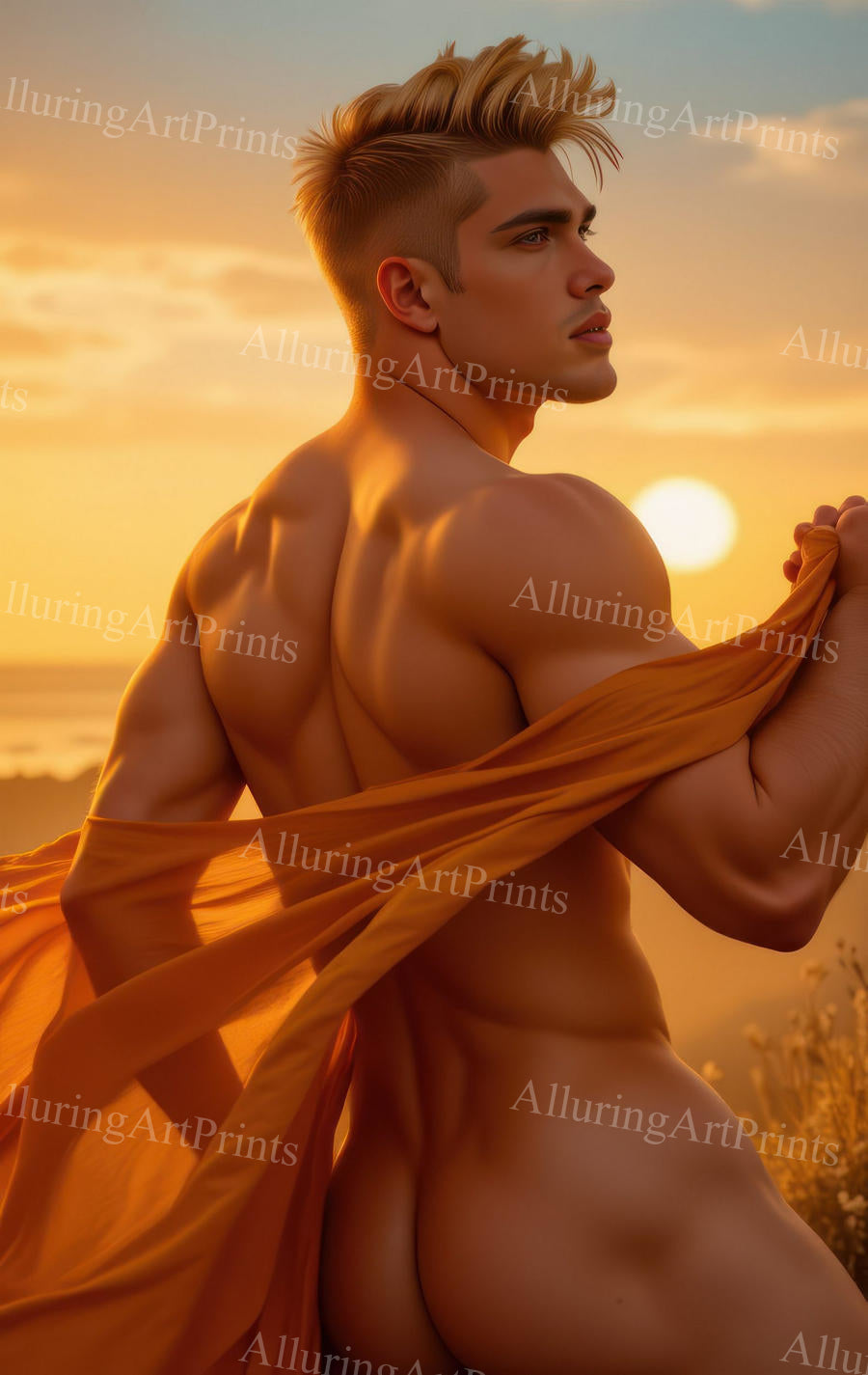 Male Model Muscular Buns Digital Art AI Fantasy - 400C