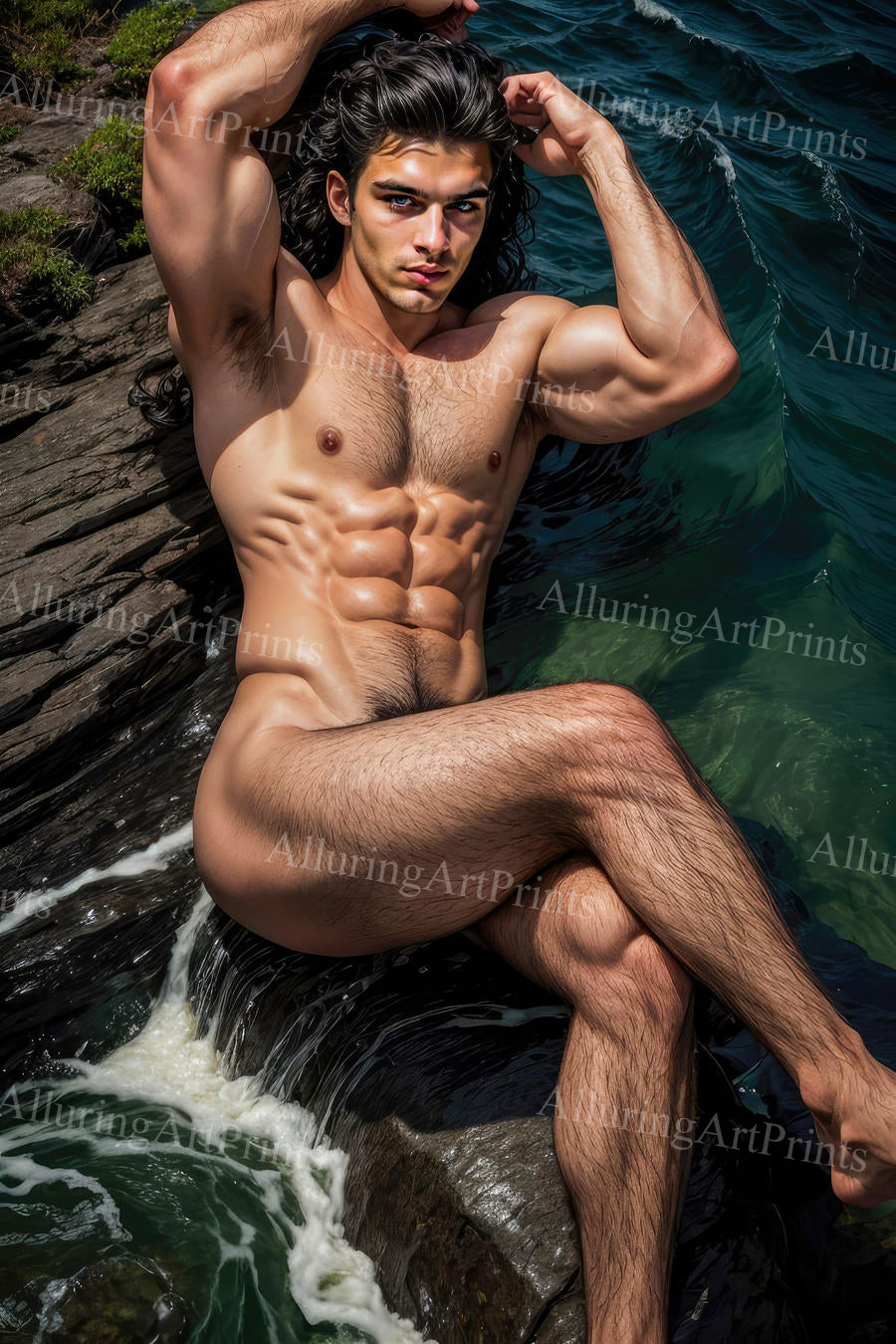 Nude Male Model Muscular Digital Art AI Fantasy - 462C