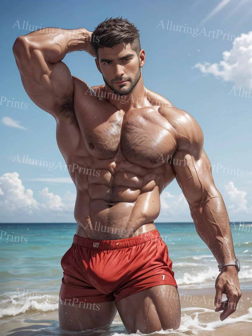 Male Model Muscular Surfer Digital Art AI Fantasy - 467C