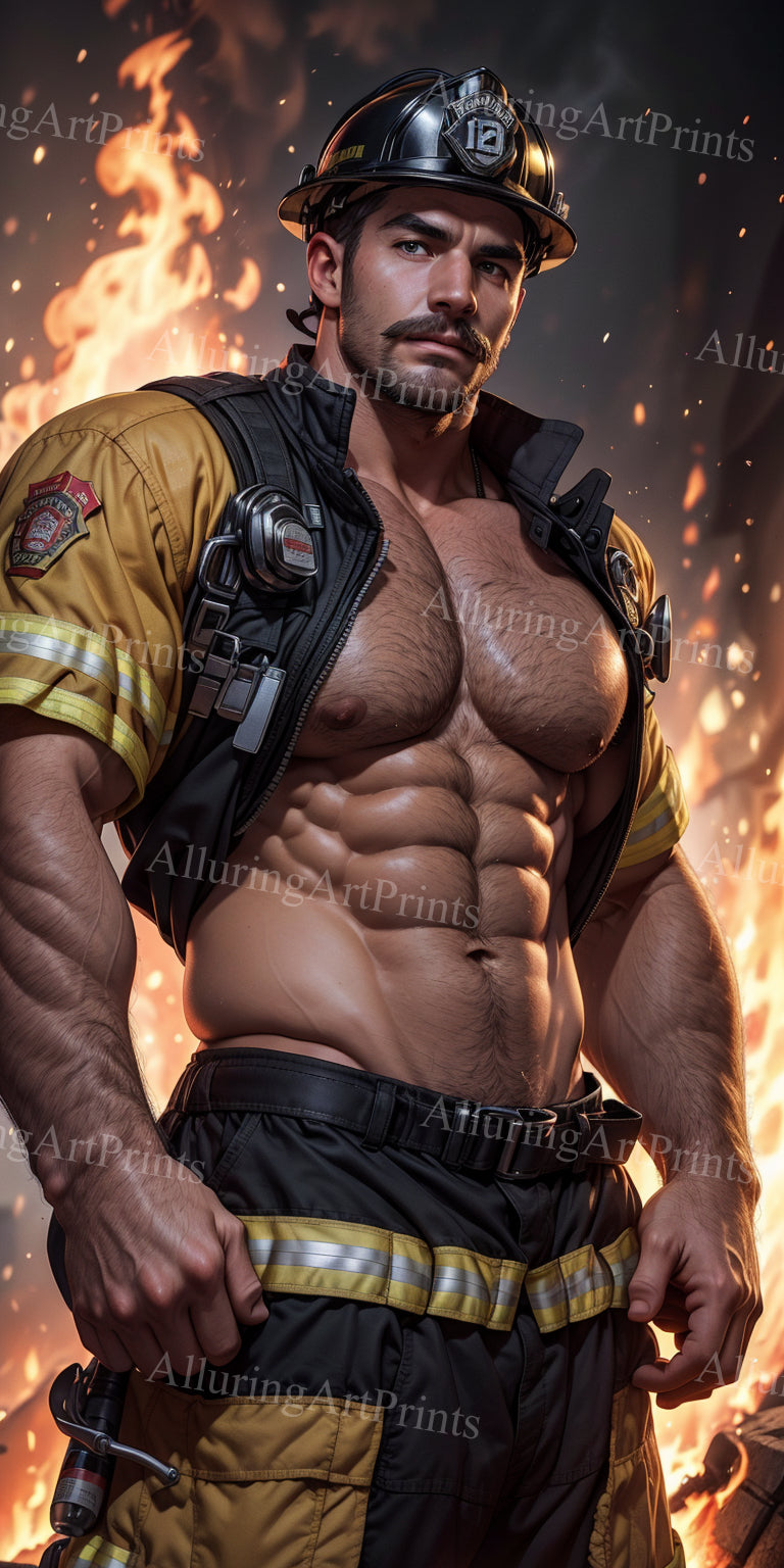 Male Model Muscular Firefighter Digital Art AI Fantasy - 603C