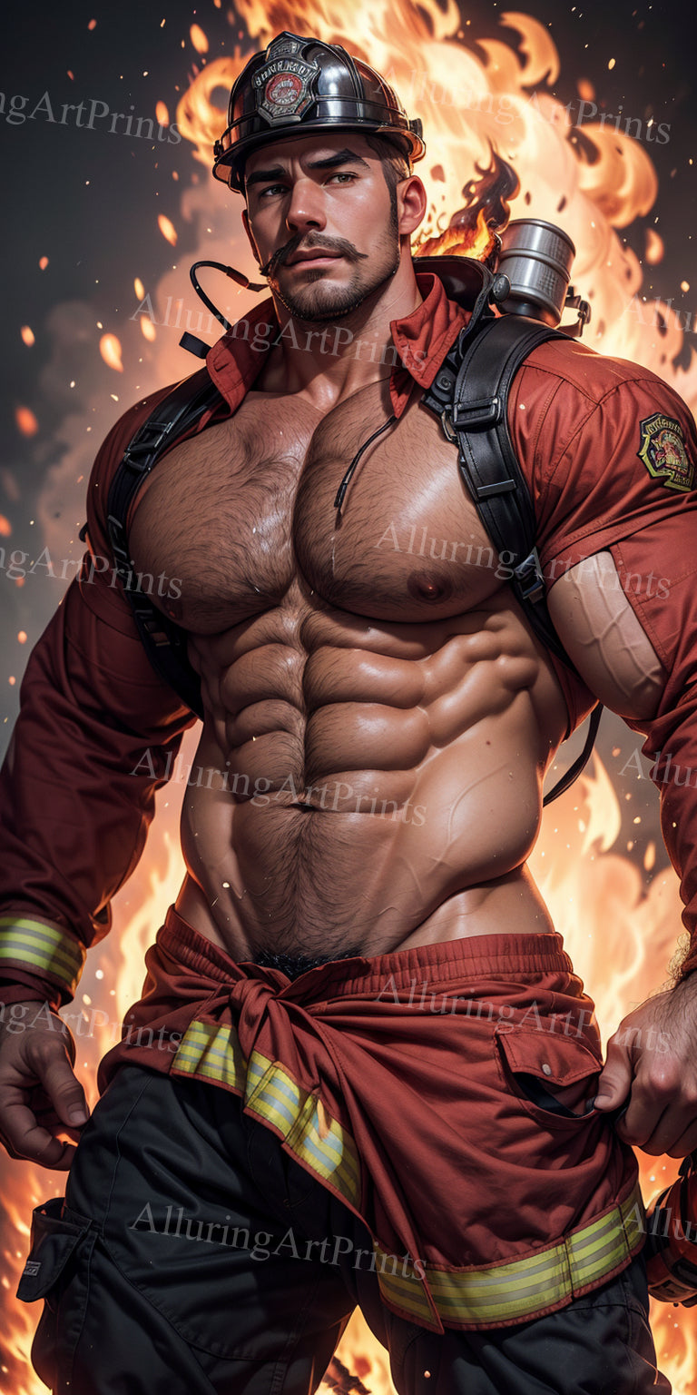 Male Model Muscular Firefighter Digital Art AI Fantasy - 604C