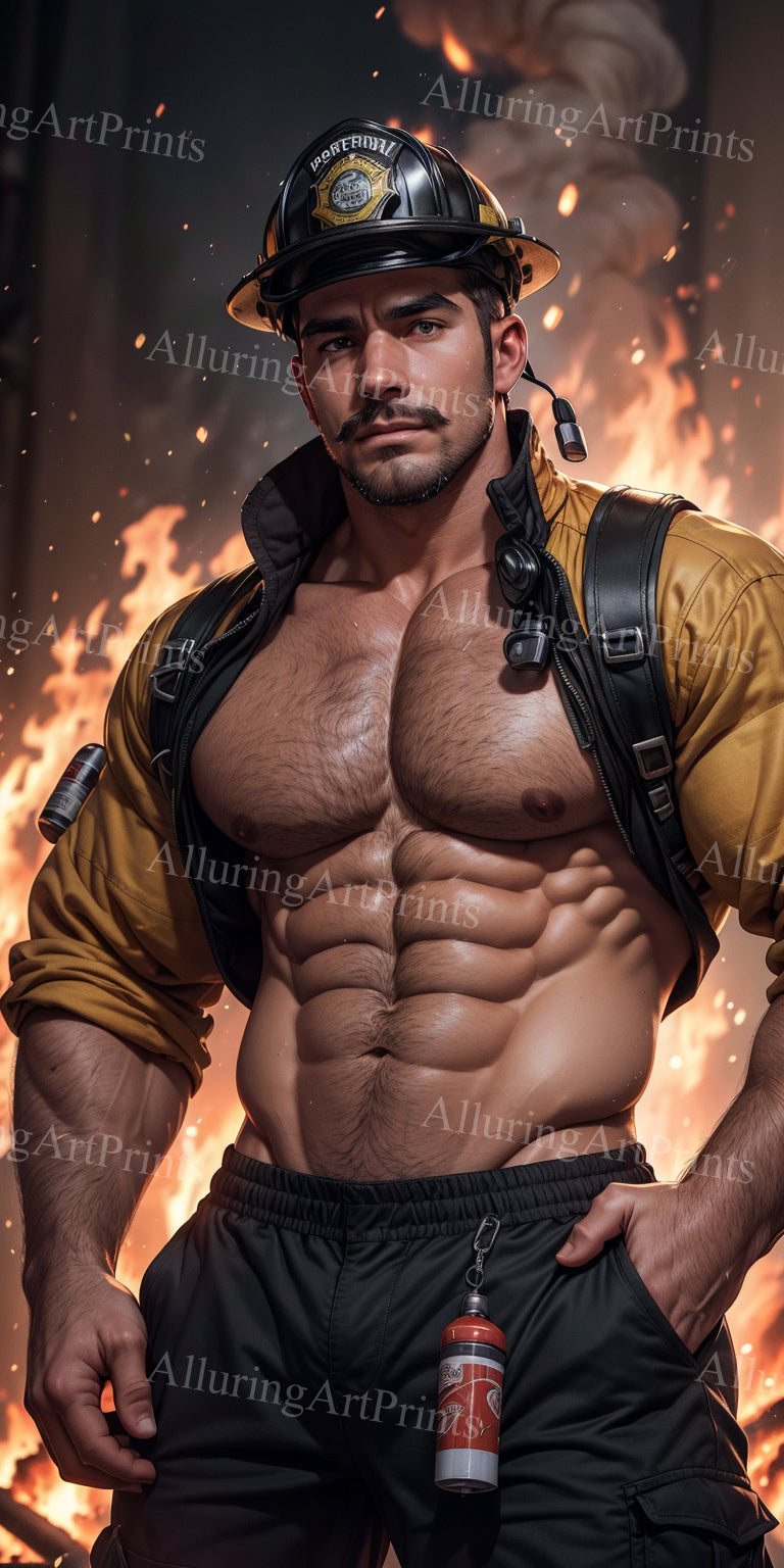 Male Model Muscular Firefighter Digital Art AI Fantasy - 609C