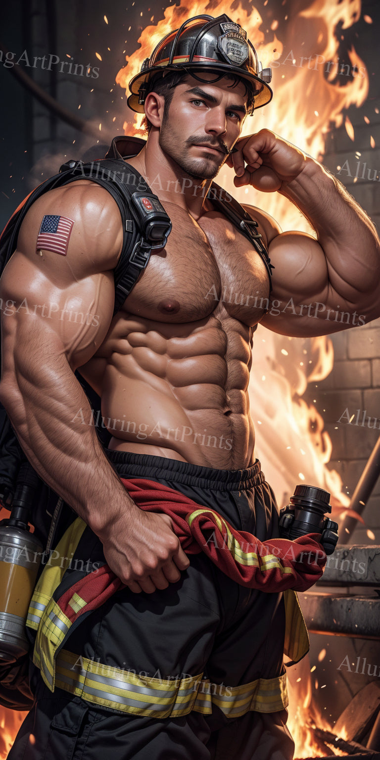 Male Model Muscular Firefighter Digital Art AI Fantasy - 610C