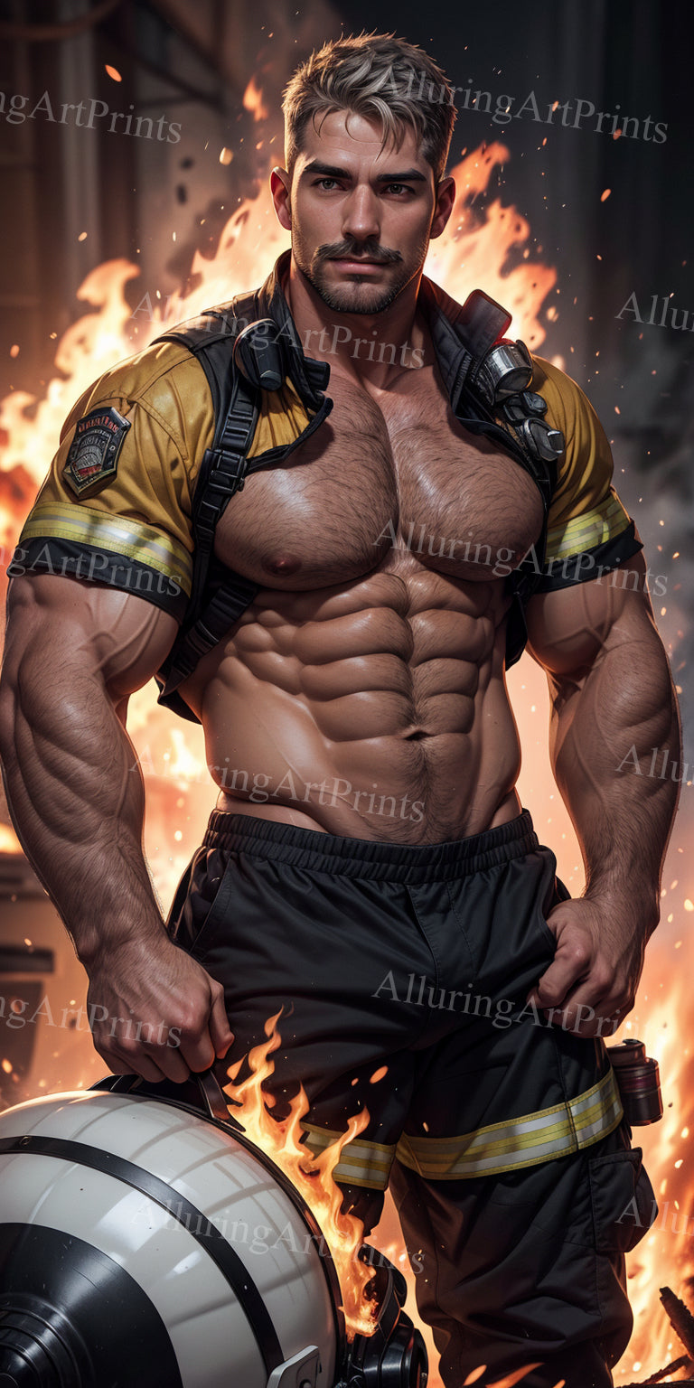 Male Model Muscular Firefighter Digital Art AI Fantasy - 612C