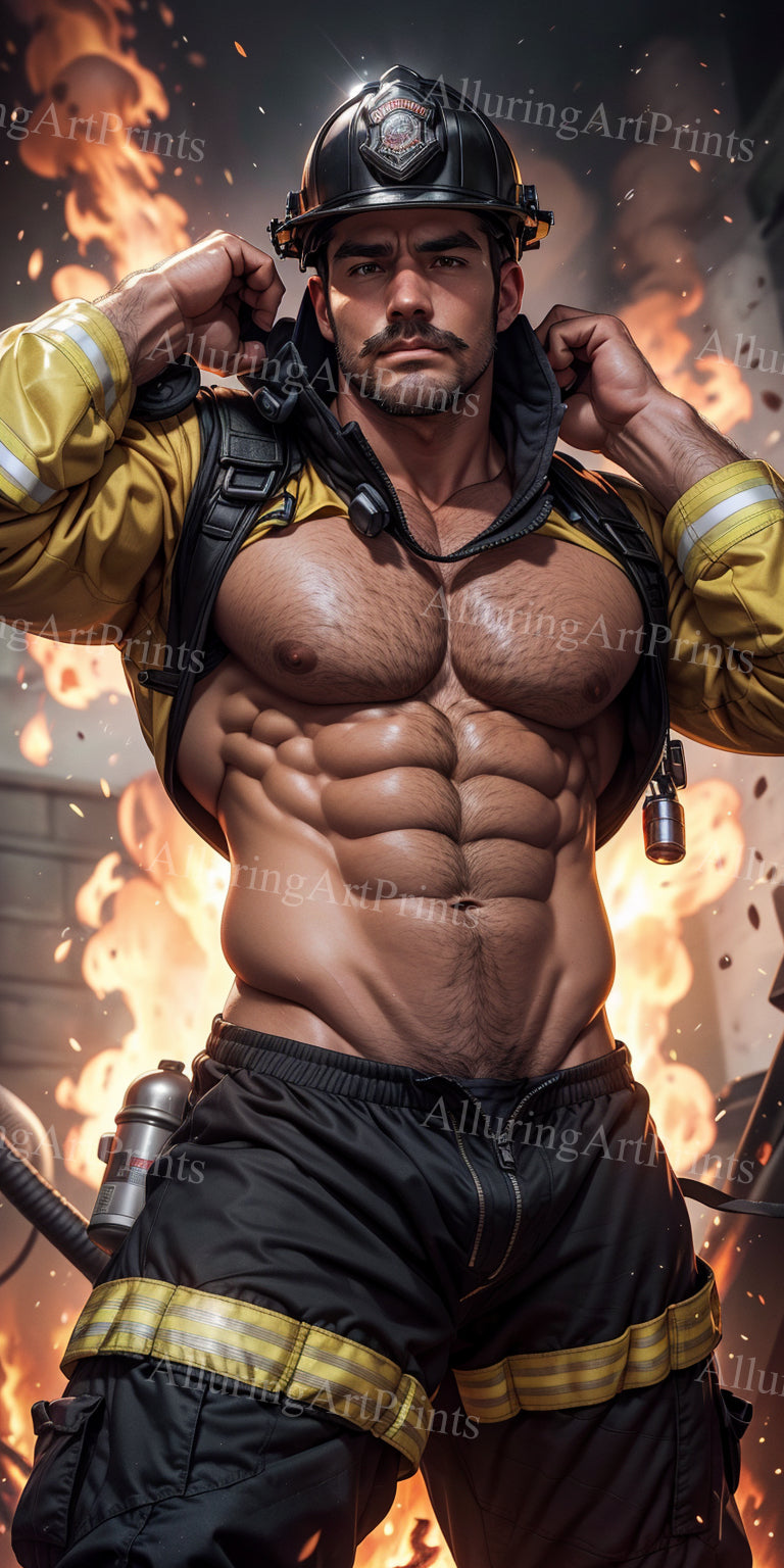Male Model Muscular Firefighter Digital Art AI Fantasy - 616C