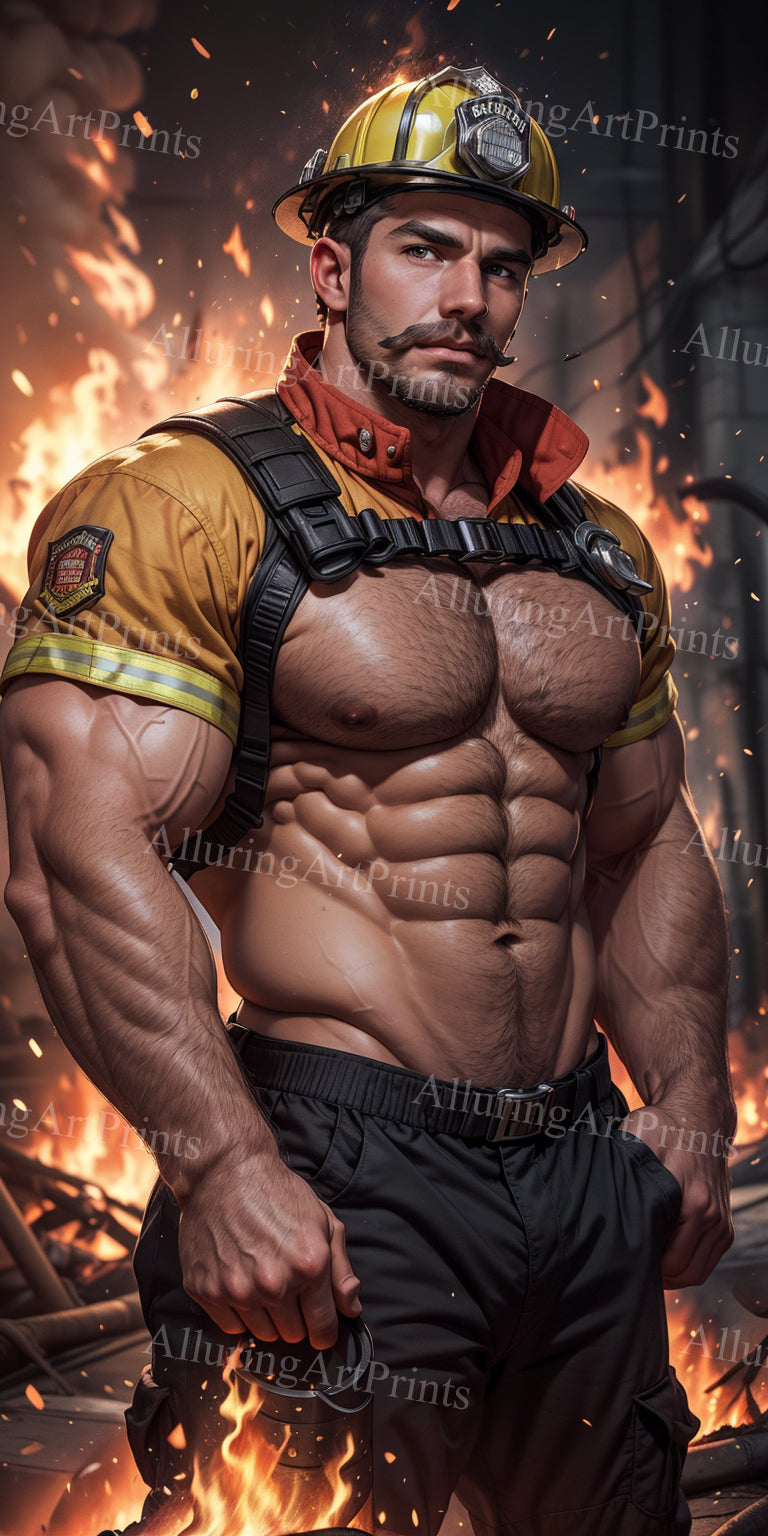 Male Model Muscular Firefighter Digital Art AI Fantasy - 618C