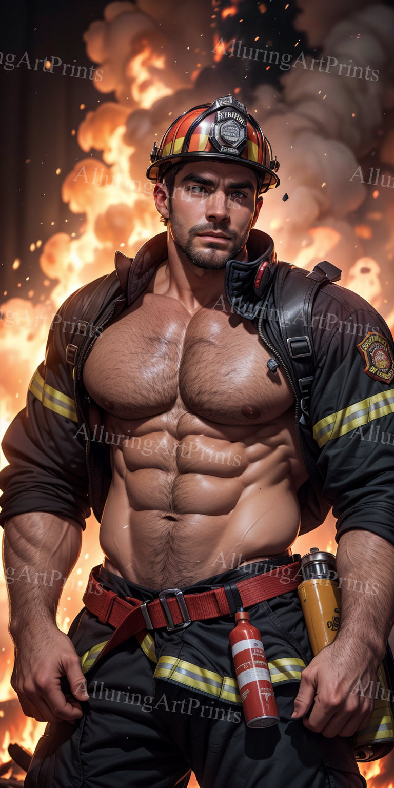 Male Model Muscular Firefighter Digital Art AI Fantasy - 619C