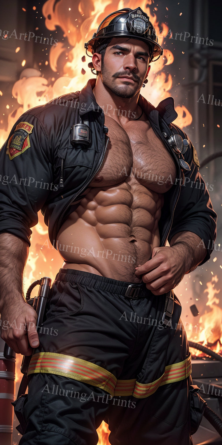 Male Model Muscular Firefighter Digital Art AI Fantasy - 621C