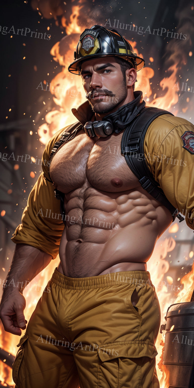 Male Model Muscular Firefighter Digital Art AI Fantasy - 622C