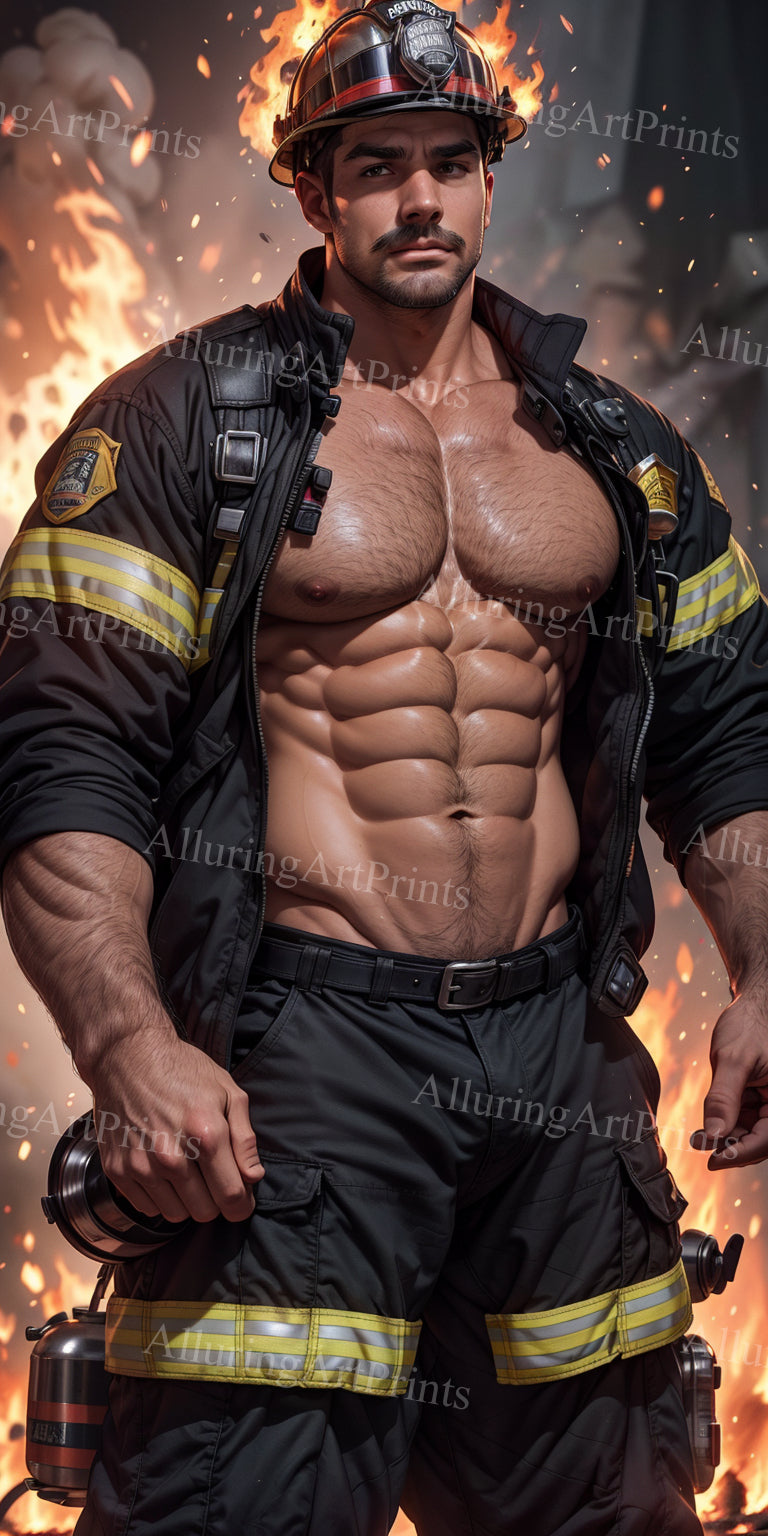 Male Model Muscular Firefighter Digital Art AI Fantasy - 624C