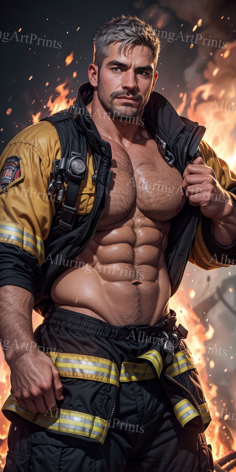 Male Model Muscular Firefighter Digital Art AI Fantasy - 630C
