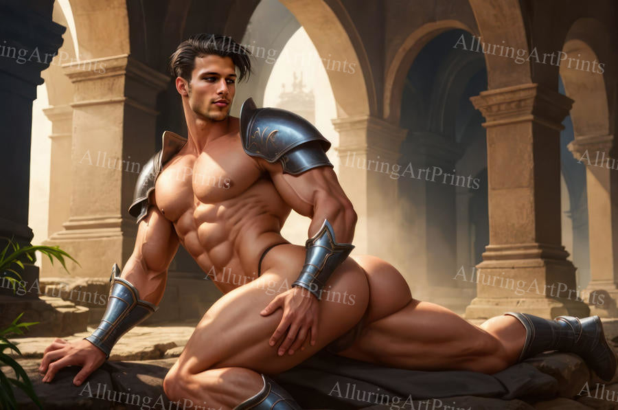 Nude Male Model Muscular Buns Digital Art AI Fantasy - 643C