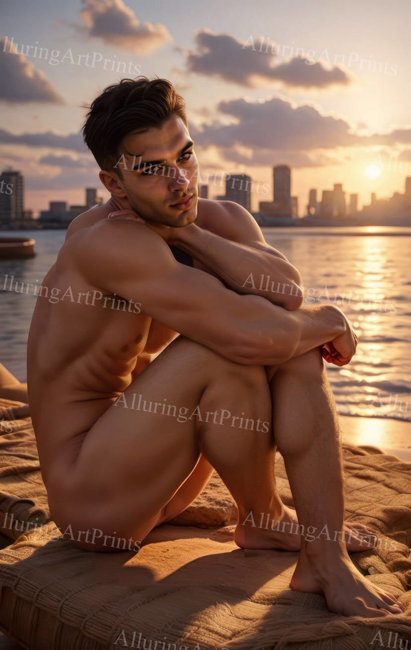 Nude Male Model Muscular Beefcake Digital Art AI Fantasy - 651C