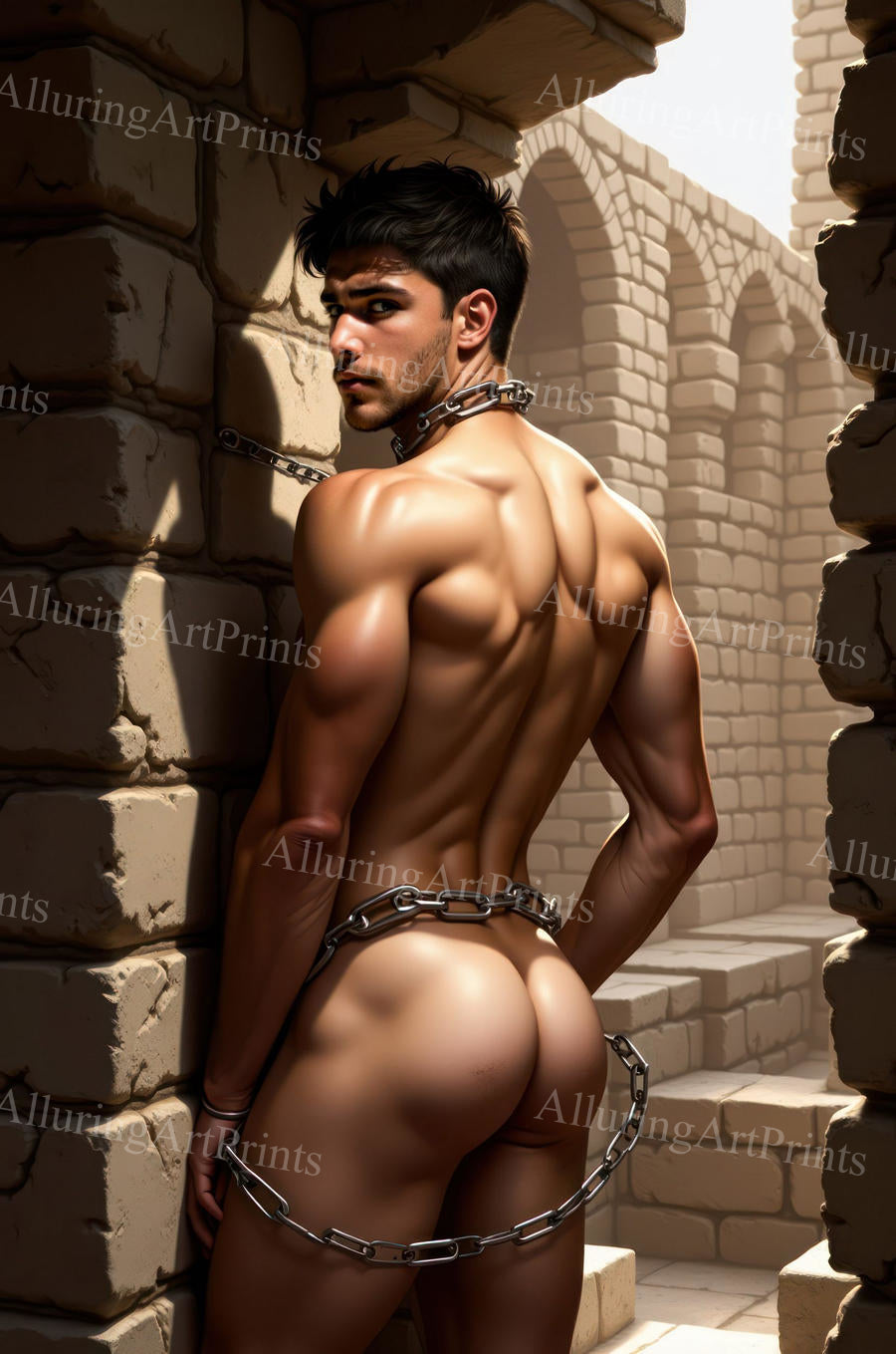 Male Model Muscular Buns Digital Art AI Fantasy - 654C