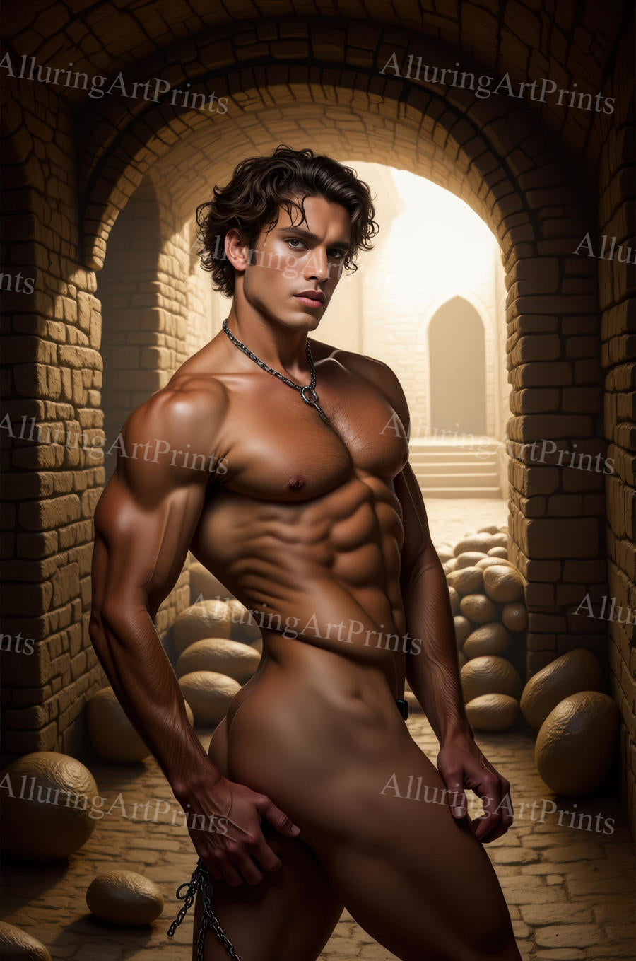 Male Model Muscular Buns Digital Art AI Fantasy - 655C