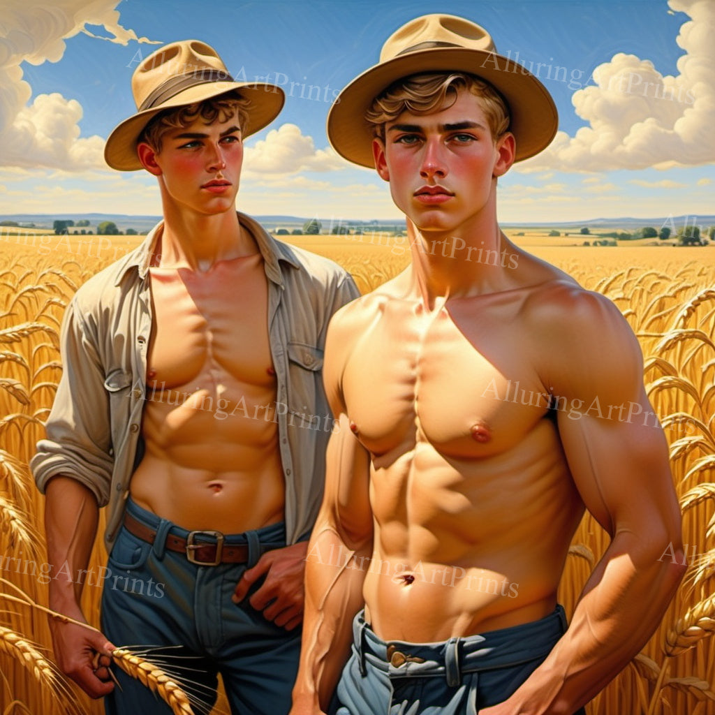 Male Models Muscular Cowboy Digital Art AI Fantasy - 66C