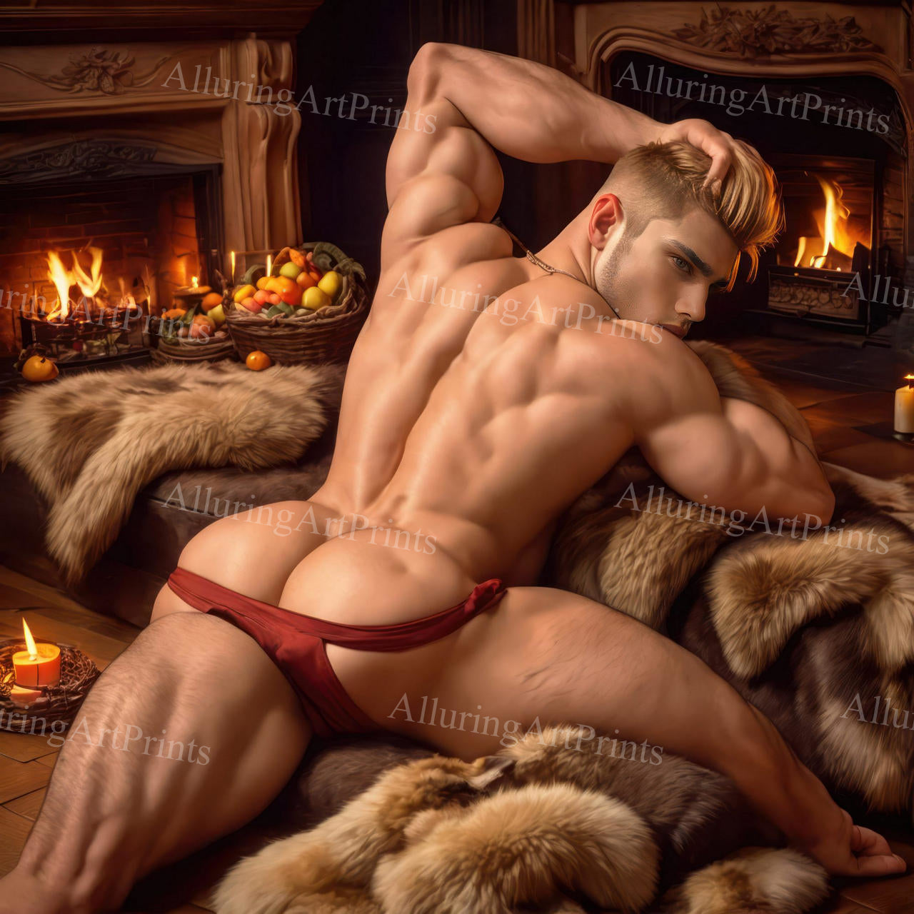 Nude Male Model Muscular Buns Digital Art AI Fantasy - 676C