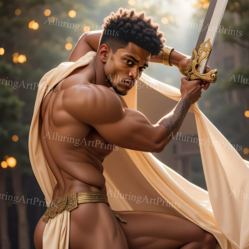 Black Male Model Muscular Beefcake Digital Art AI Fantasy - 696C