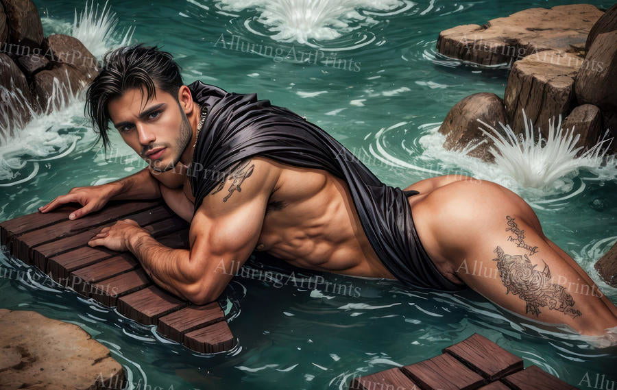 Male Model Muscular Beefcake Buns Digital Art AI Fantasy - 706C
